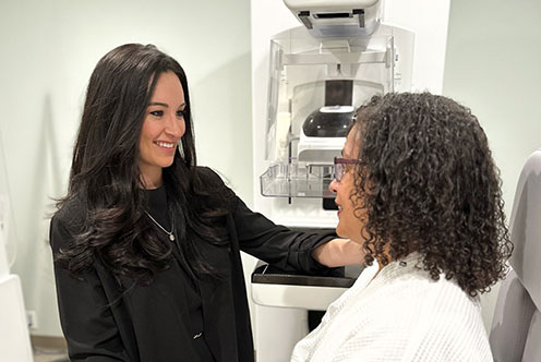 Dr. Wilder making a patient comfortable before a screening mammogram.